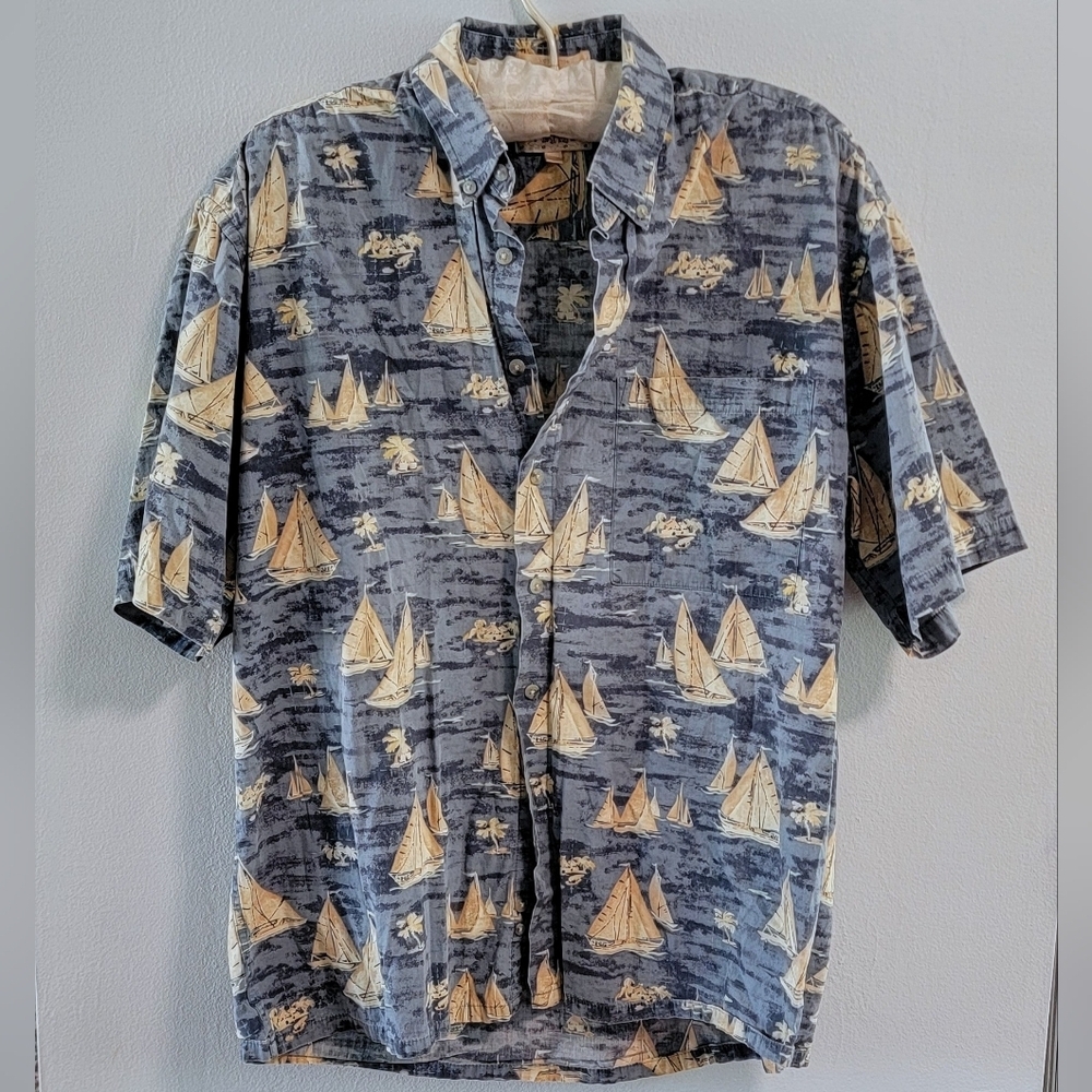 L Campia Moda 100% Cotton Nautical Hawaiian Tropical Vacation Cruise Resort Boat